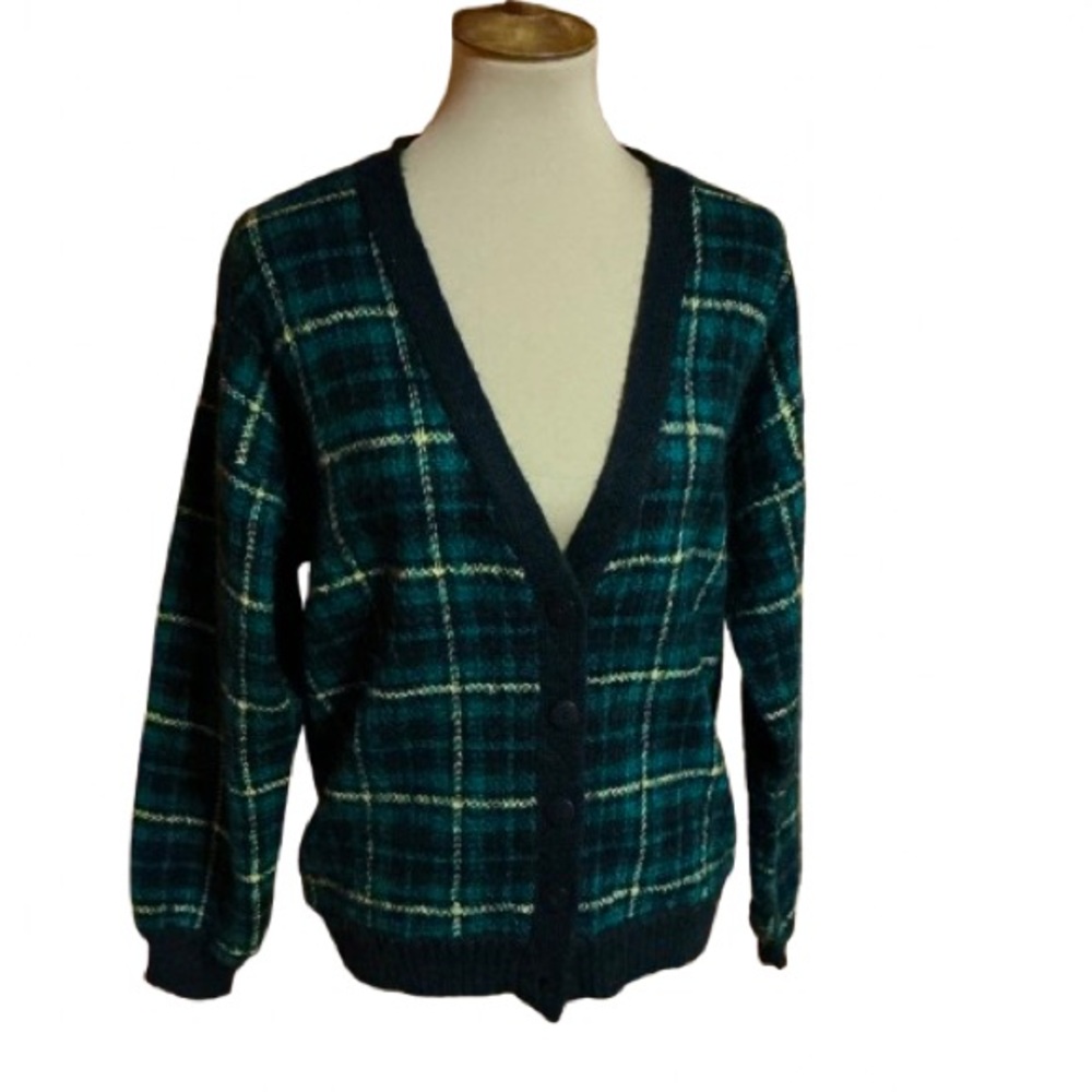 Vtg 80s Plaid V-Neck Women's Sweater